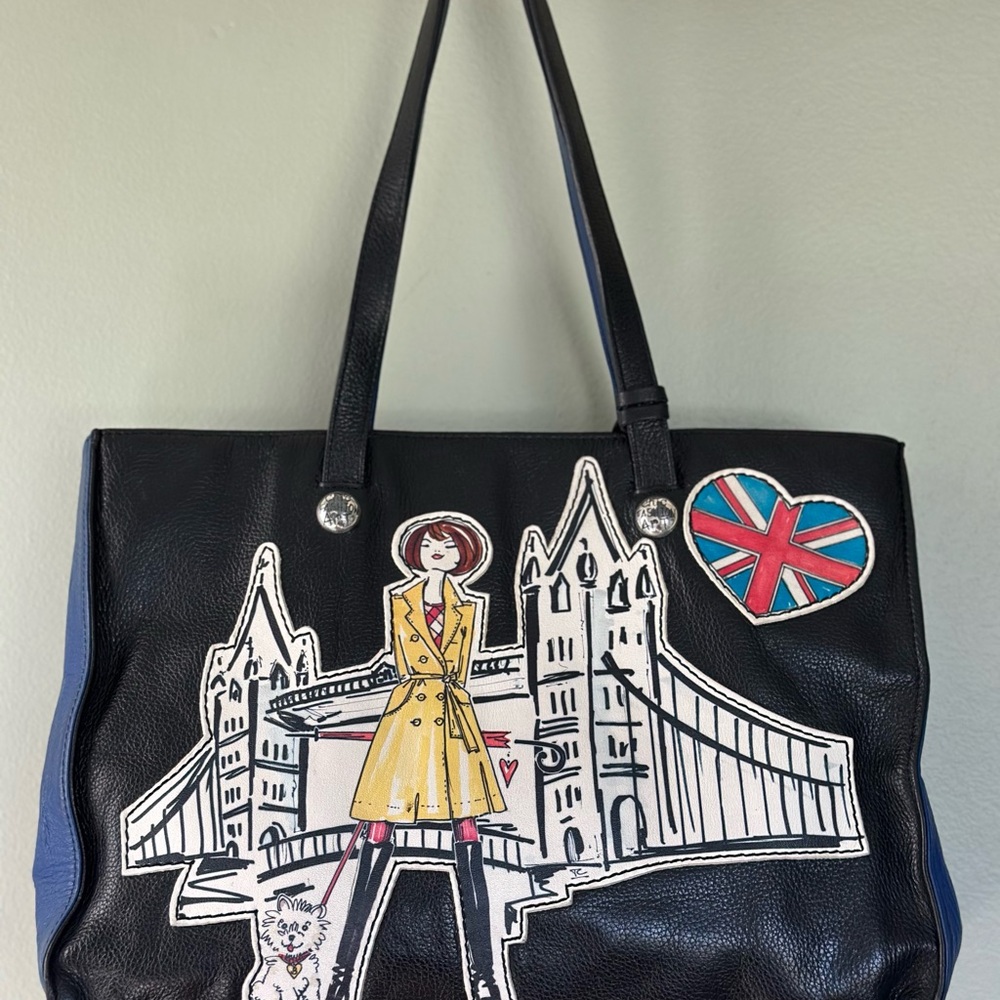 Brighton Black and Blue Tote with Graphic Design